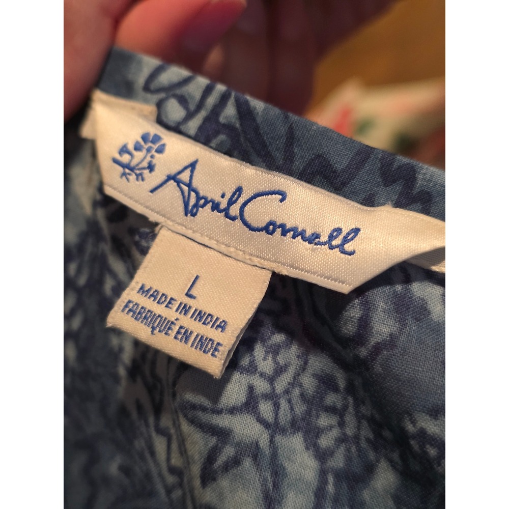 April Cornell Womens Blue Floral Cotton Maxi Dress Pockets Size L Sleeveless - Picture 6 of 7
